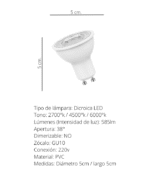 Lámpara Dicroica GU10 3000K 110° - Image 3