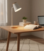 Velador con cabezal orientable blanco combinada Hierro y Madera - Image 2